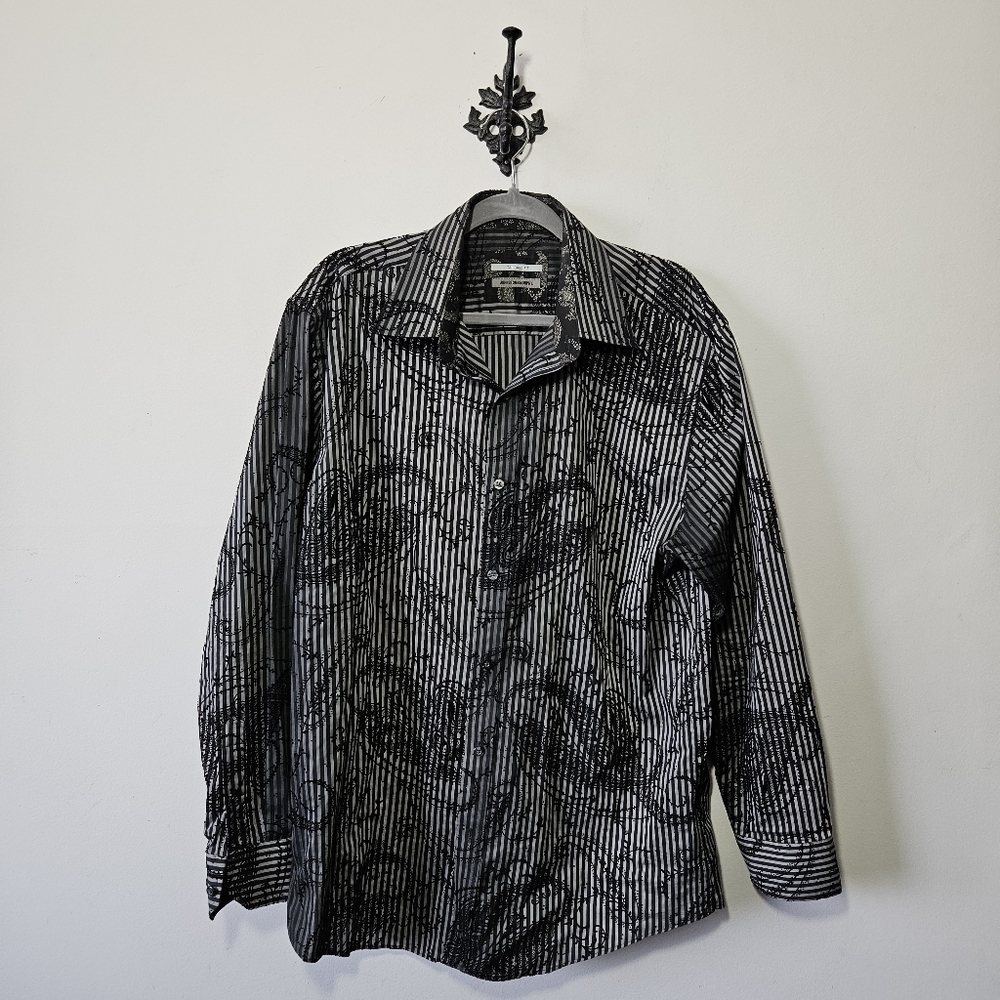 Johnston & Murphy Paisley Dress Shirt Size L   Striped Textured